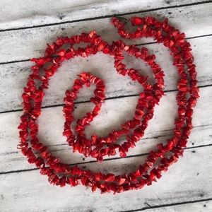 Extra Long Deep Red Coral Necklace